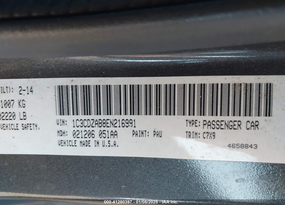 2014 DODGE AVENGER VIN: 1C3CDZAB8EN216991