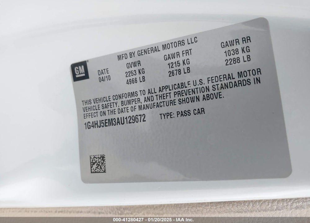 2010 BUICK LUCERNE CXL PREMIUM VIN: 1G4HJ5EM3AU129672