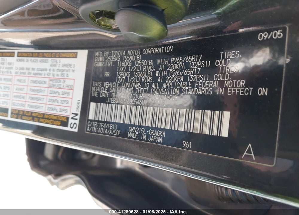 2006 TOYOTA 4RUNNER SR5 SPORT V6 VIN: JTEBU14R768054607