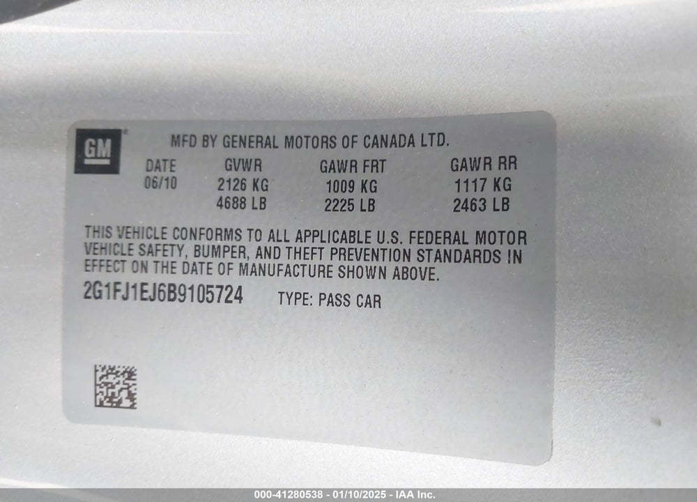 2011 CHEVROLET CAMARO 1SS VIN: 2G1FJ1EJ6B9105724
