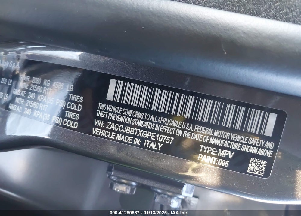 2016 JEEP RENEGADE LATITUDE VIN: ZACCJBBTXGPE10757