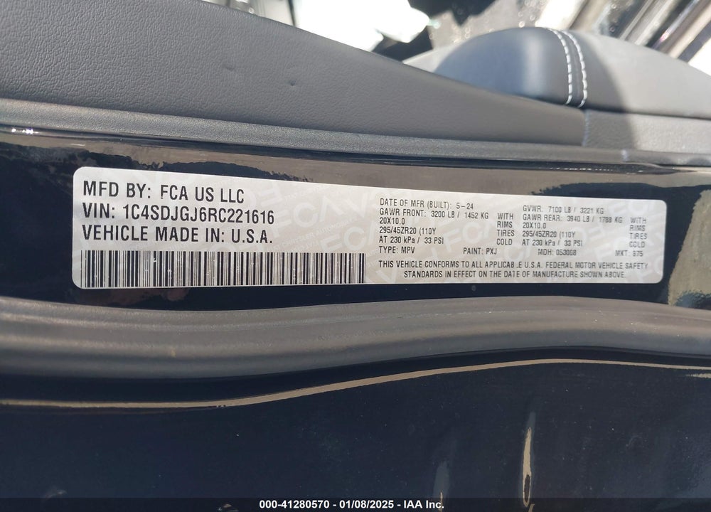 2024 DODGE DURANGO SRT 392 ALCHEMI AWD VIN: 1C4SDJGJ6RC221616