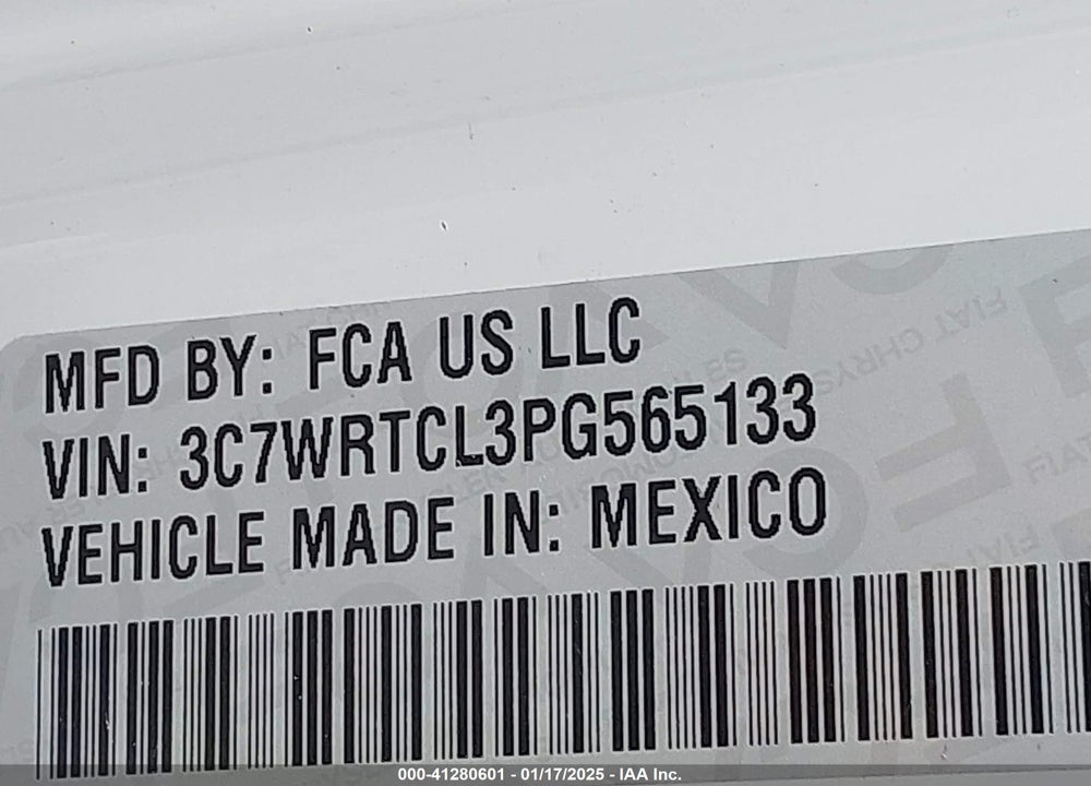 2023 RAM 3500 CHASSIS TRADESMAN/SLT/LAIE/LIMITED VIN: 3C7WRTCL3PG565133