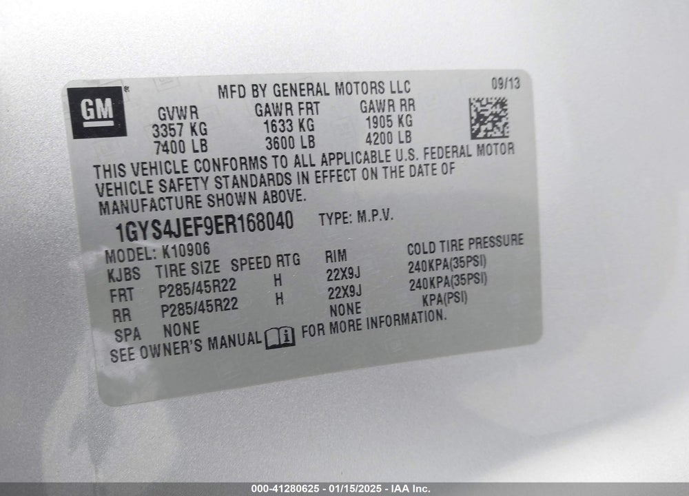 2014 CADILLAC ESCALADE ESV PREMIUM VIN: 1GYS4JEF9ER168040