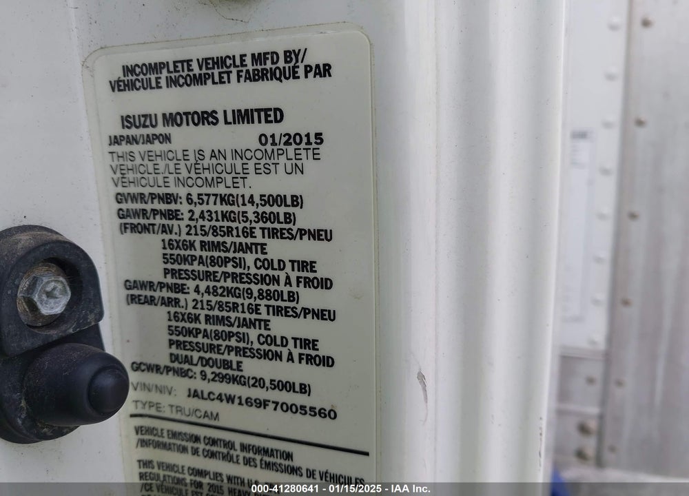 2015 ISUZU NPR DSL REG AT VIN: JALC4W169F7005560