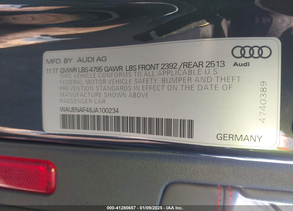 2018 AUDI A4 VIN: WAUENAF48JA100234