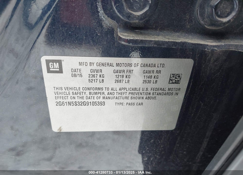 2016 CADILLAC XTS VIN: 2G61N5S32G9105393