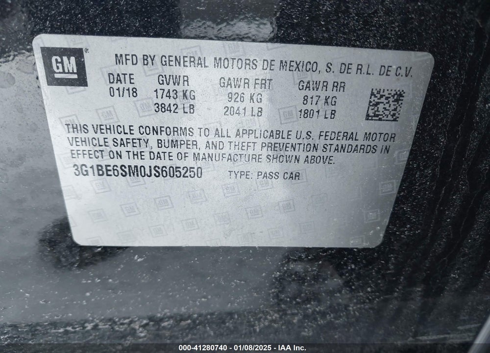 2018 CHEVROLET CRUZE VIN: 3G1BE6SM0JS605250