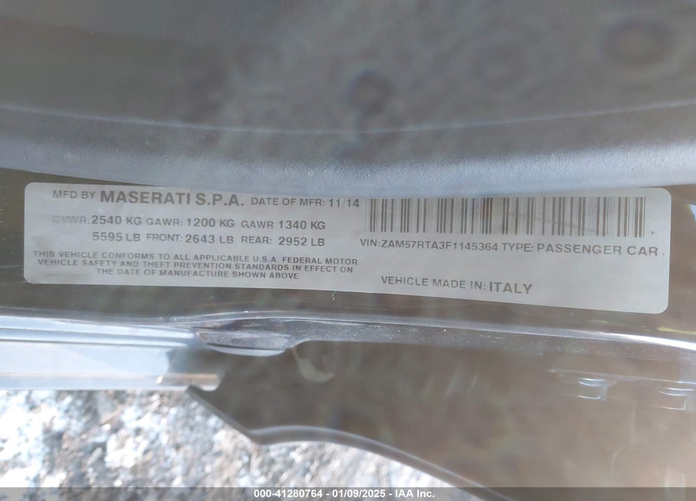 2015 MASERATI GHIBLI S Q4 VIN: ZAM57RTA3F1145364