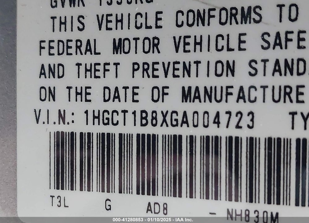 2016 HONDA ACCORD EX-L VIN: 1HGCT1B8XGA004723