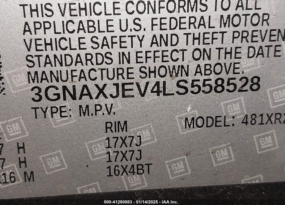 2020 CHEVROLET EQUINOX VIN: 3GNAXJEV4LS558528