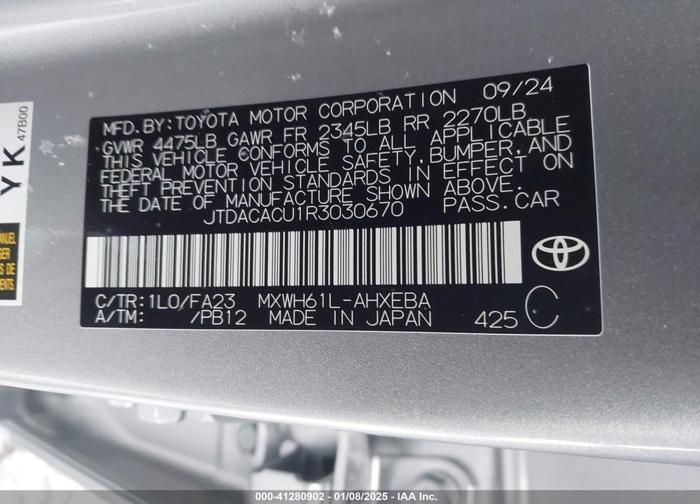 2024 TOYOTA PRIUS PRIME VIN: JTDACACU1R3030670