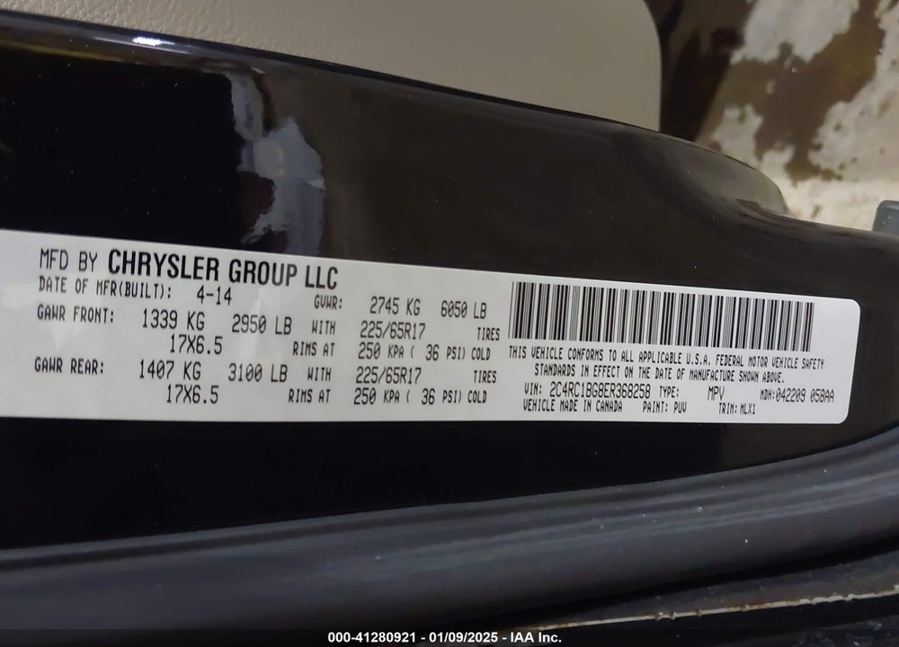 2014 CHRYSLER TOWN & COUNTRY TOURING VIN: 2C4RC1BG8ER368258