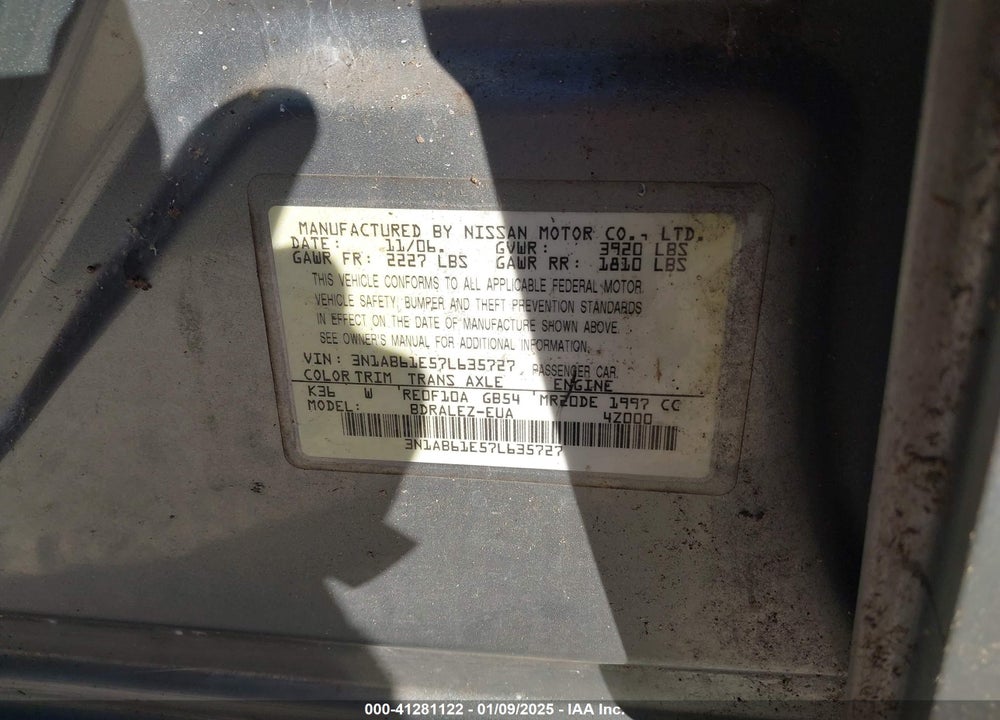 2007 NISSAN SENTRA 2.0S VIN: 3N1AB61E57L635727
