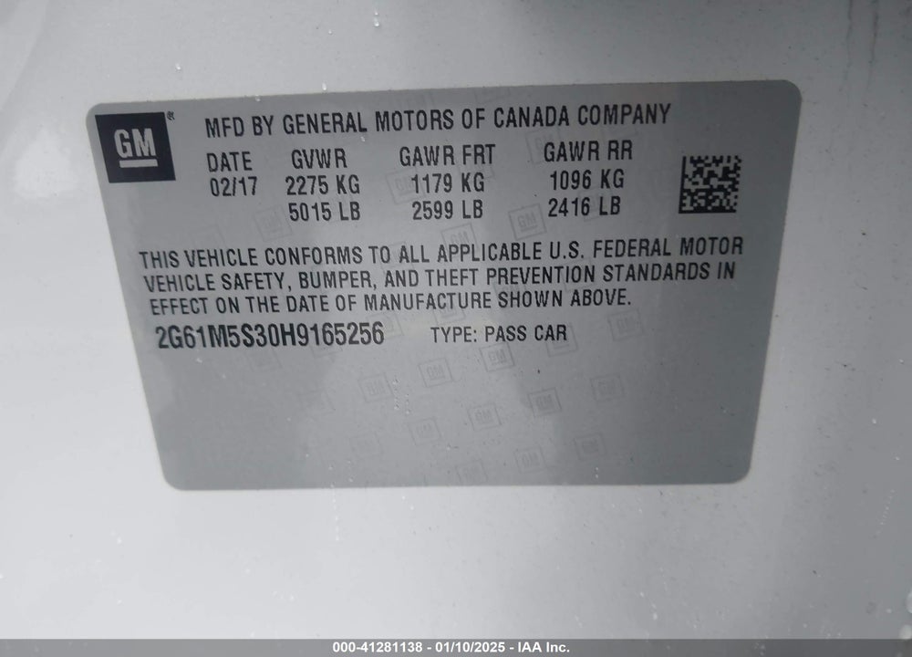 2017 CADILLAC XTS VIN: 2G61M5S30H9165256
