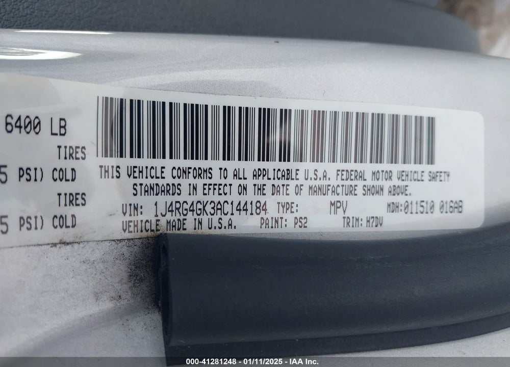 2010 JEEP COMMANDER SPORT VIN: 1J4RG4GK3AC144184