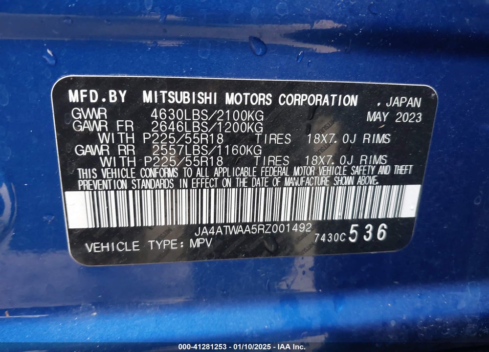 2024 MITSUBISHI ECLIPSE CROSS SE S-AWC/SEL S-AWC VIN: JA4ATWAA5RZ001492