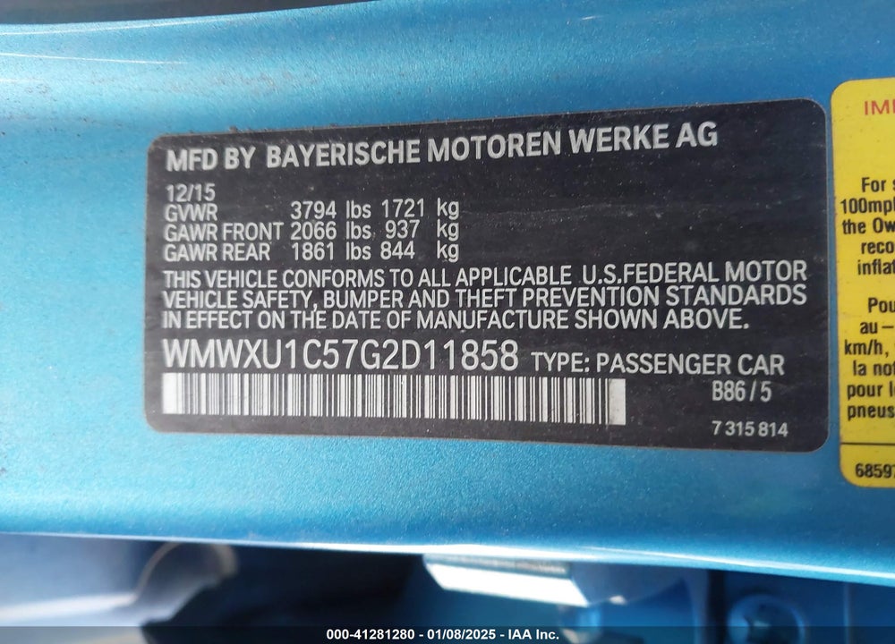 2016 MINI HARDTOP VIN: WMWXU1C57G2D11858