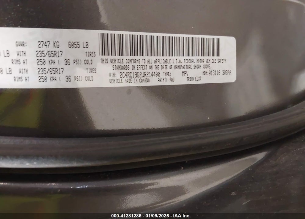 2018 CHRYSLER PACIFICA TOURING L VIN: 2C4RC1BG2JR214400