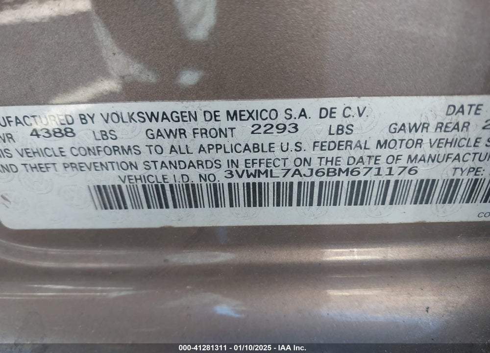 2011 VOLKSWAGEN JETTA SPORTWAGEN 2.0L TDI VIN: 3VWML7AJ6BM671176