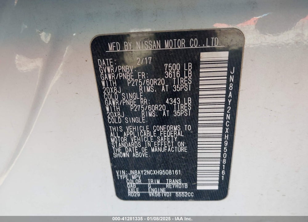 2017 NISSAN ARMADA SL VIN: JN8AY2NCXH9508161