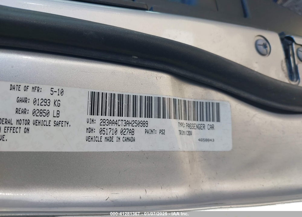 2010 DODGE CHARGER VIN: 2B3AA4CT3AH250989