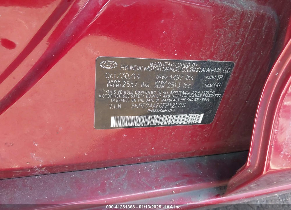 2015 HYUNDAI SONATA VIN: 5NPE24AF0FH121701