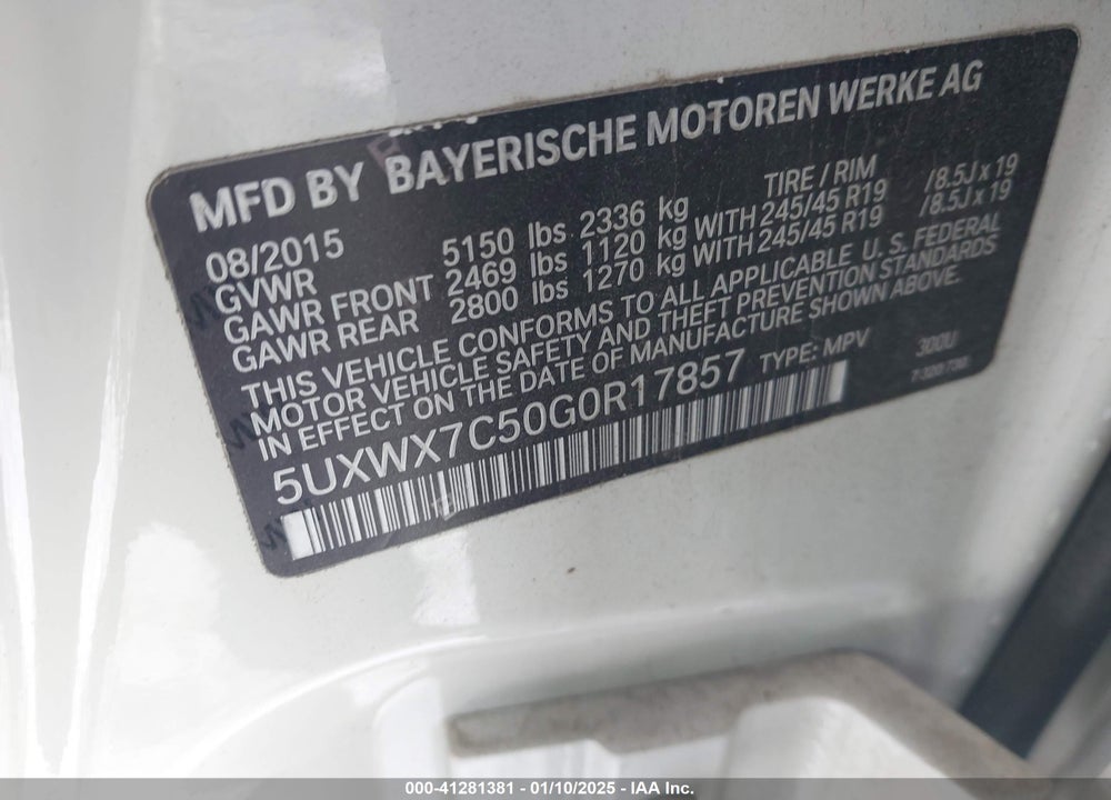 2016 BMW X3 VIN: 5UXWX7C50G0R17857