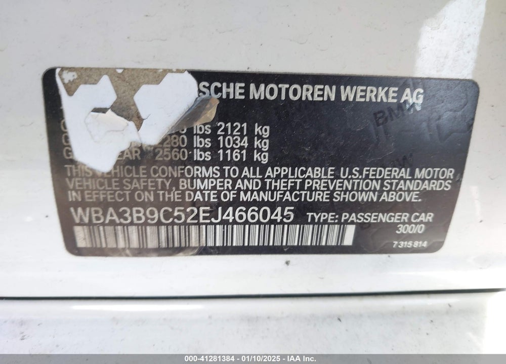 2014 BMW 335I VIN: WBA3B9C52EJ466045