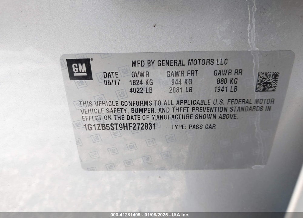2017 CHEVROLET MALIBU VIN: 1G1ZB5ST9HF272831