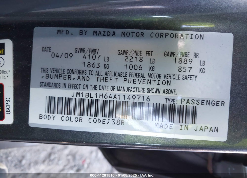 2010 MAZDA 3 S SPORT VIN: JM1BL1H64A1149716