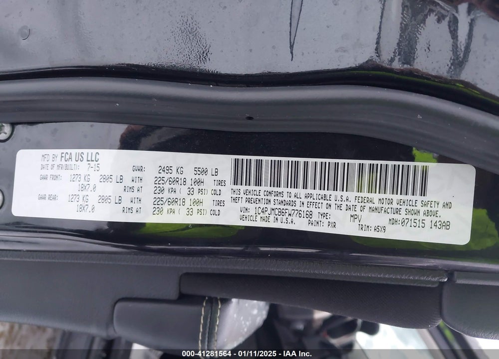 2015 JEEP CHEROKEE LATITUDE ALTITUDE VIN: 1C4PJMCB6FW776168