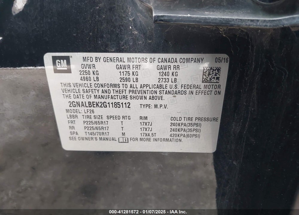 2016 CHEVROLET EQUINOX LS VIN: 2GNALBEK2G1185112