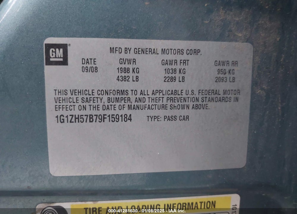 2009 CHEVROLET MALIBU VIN: 1G1ZH57B79F159184