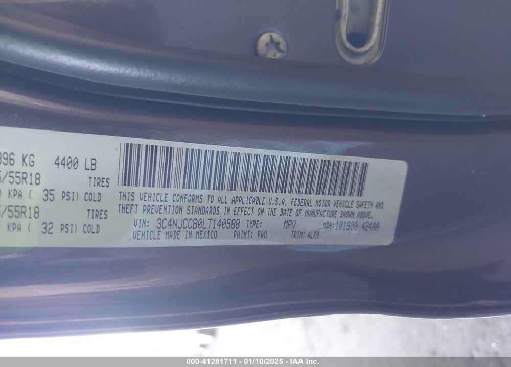 2020 JEEP COMPASS LIMITED FWD VIN: 3C4NJCCB0LT140588