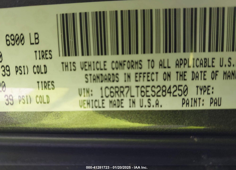 2014 RAM 1500 VIN: 1C6RR7LT6ES284250