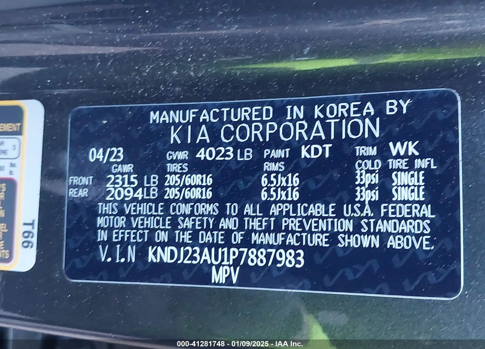 2023 KIA SOUL LX VIN: KNDJ23AU1P7887983