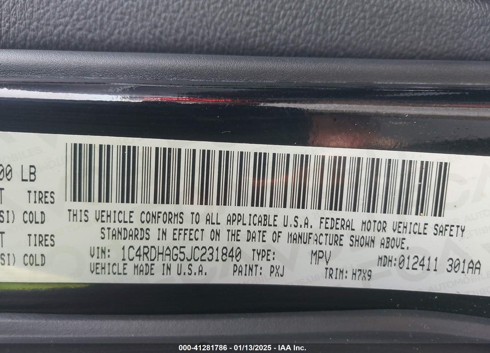 2018 DODGE DURANGO SXT RWD VIN: 1C4RDHAG5JC231840