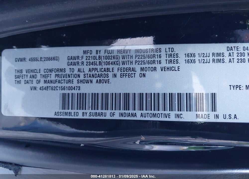 2005 SUBARU BAJA SPORT VIN: 4S4BT62C156100473