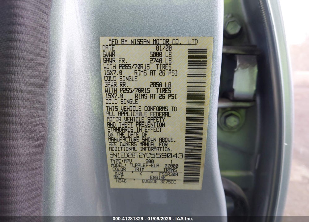 2000 NISSAN XTERRA SE/XE VIN: 5N1ED28T2YC559043