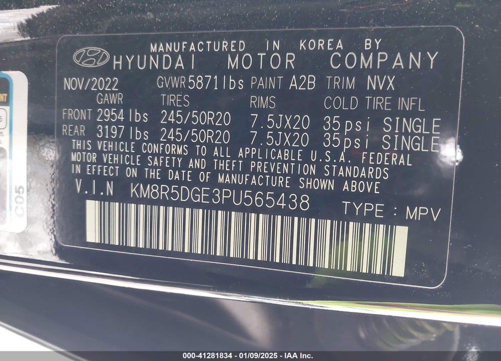 2023 HYUNDAI PALISADE VIN: KM8R5DGE3PU565438
