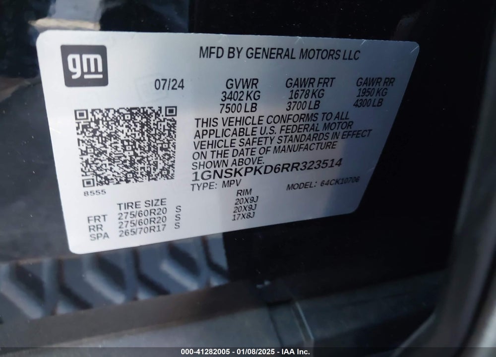 2024 CHEVROLET TAHOE 4WD Z71 VIN: 1GNSKPKD6RR323514
