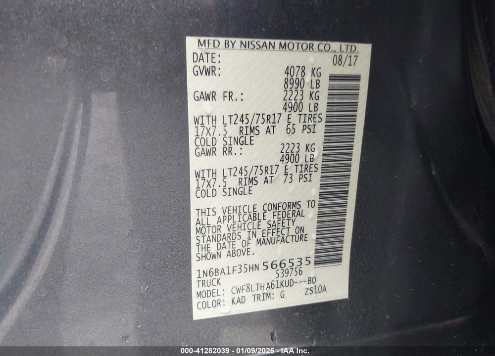 2017 NISSAN TITAN XD VIN: 1N6BA1F35HN566535