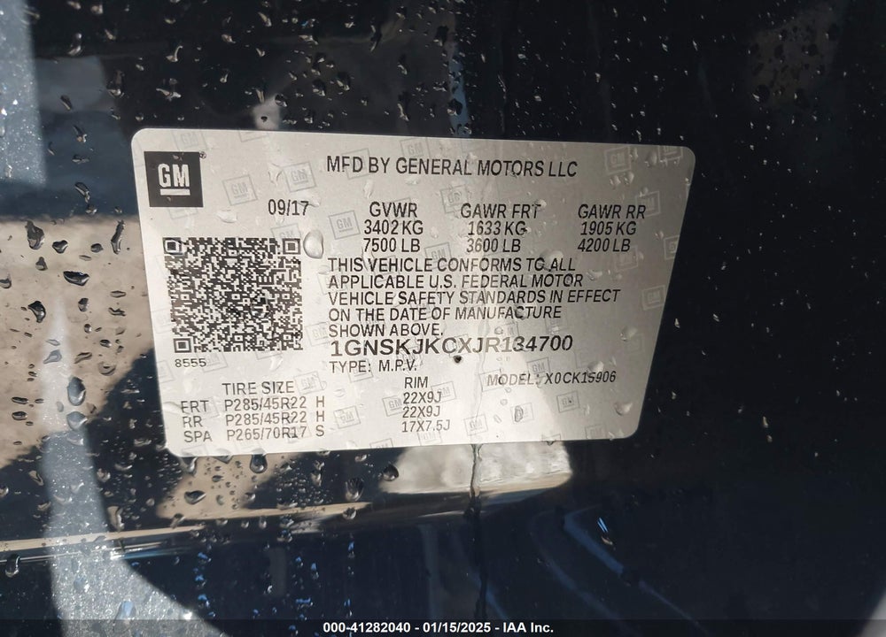 2018 CHEVROLET SUBURBAN PREMIER VIN: 1GNSKJKCXJR134700