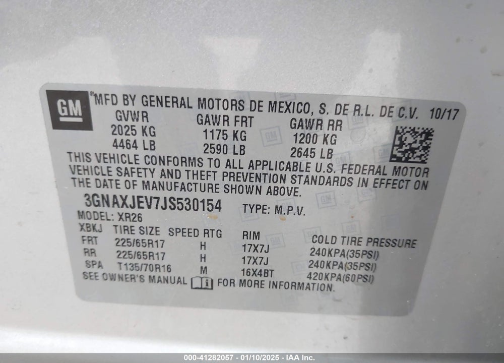 2018 CHEVROLET EQUINOX LT VIN: 3GNAXJEV7JS530154