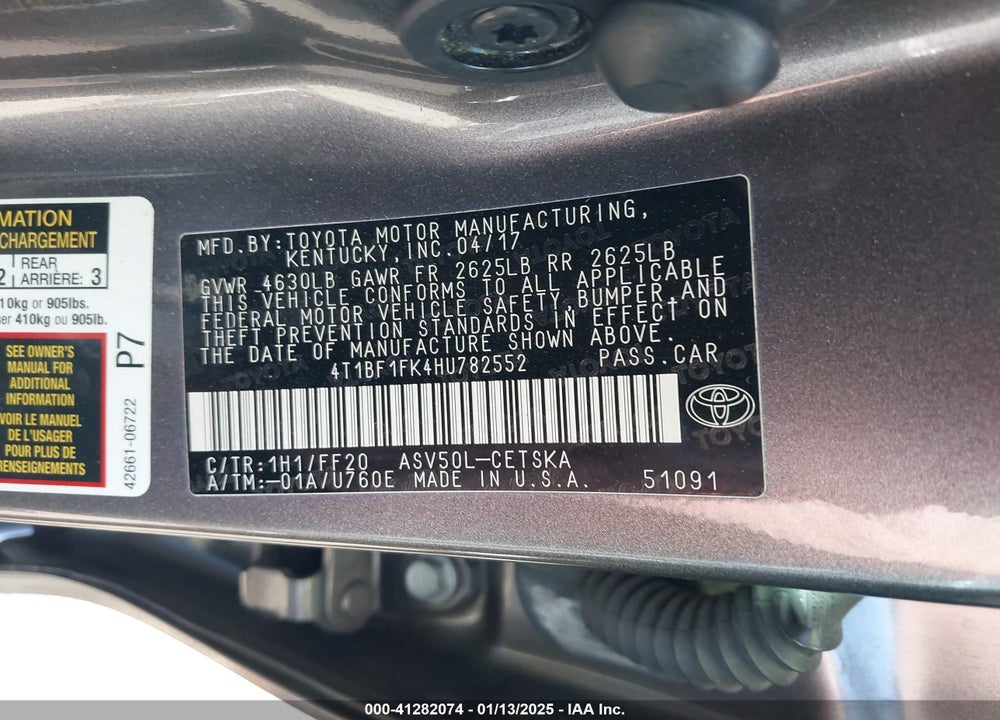 2017 TOYOTA CAMRY SE VIN: 4T1BF1FK4HU782552