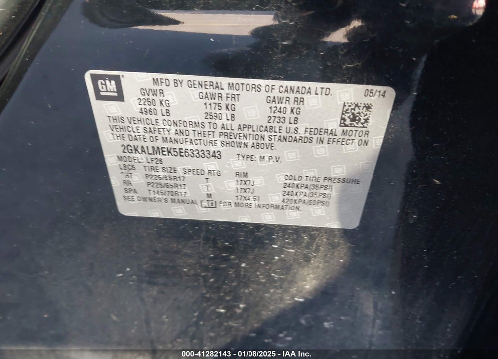 2014 GMC TERRAIN SLE-1 VIN: 2GKALMEK5E6333343