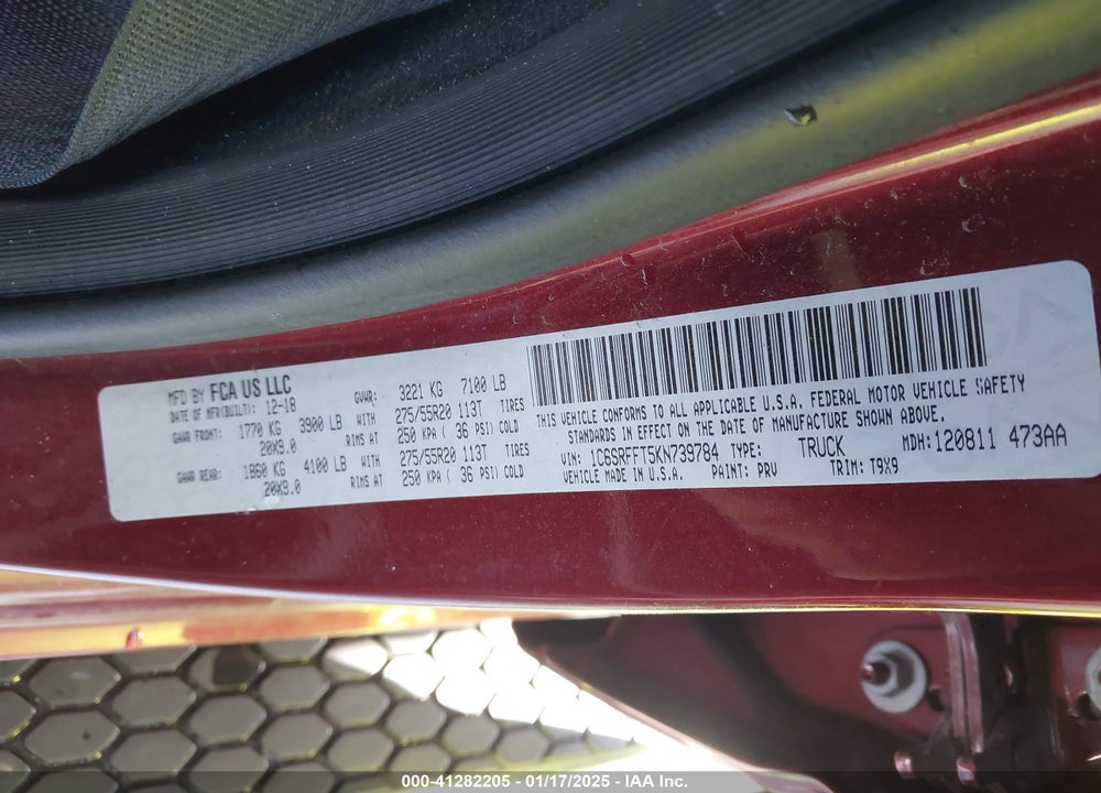 2019 RAM 1500 VIN: 1C6SRFFT5KN739784