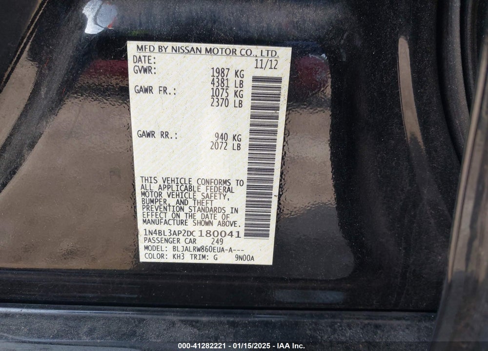 2013 NISSAN ALTIMA 3.5 S VIN: 1N4BL3AP2DC180041