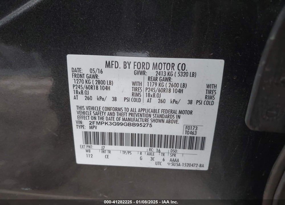 2016 FORD EDGE SE VIN: 2FMPK3G99GBB95275